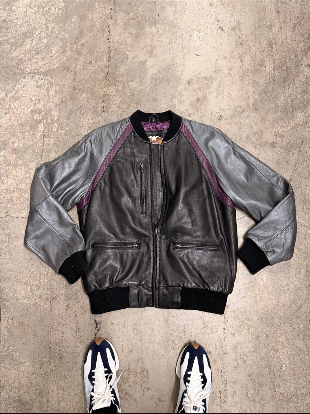 VINTAGE Harley-Davidson Women Embroidered Leather Jacket Grey/Purple/Black sz L